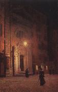 unknow artist Street at night Germany oil painting artist